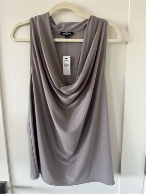 Express Sleeveless Draped Top in Taupe Gray